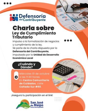 Cajón del Maipo tendra charla Ley de Cumplimiento Tributario